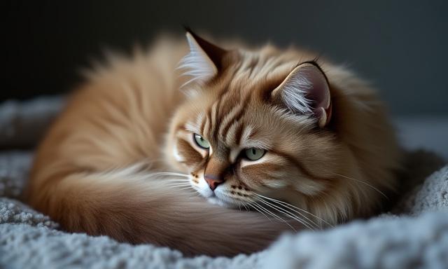 A sleek, well-groomed cat relaxing comfortably, showcasing the positive outcome of cat grooming.