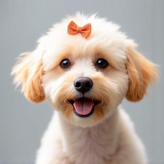 Happy groomed dog with bow