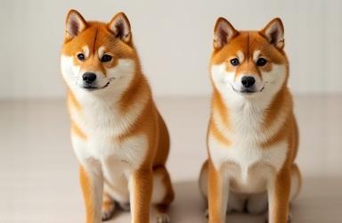 Shiba Inu before deshedding treatment with loose fur and after with a smooth, sleek coat.